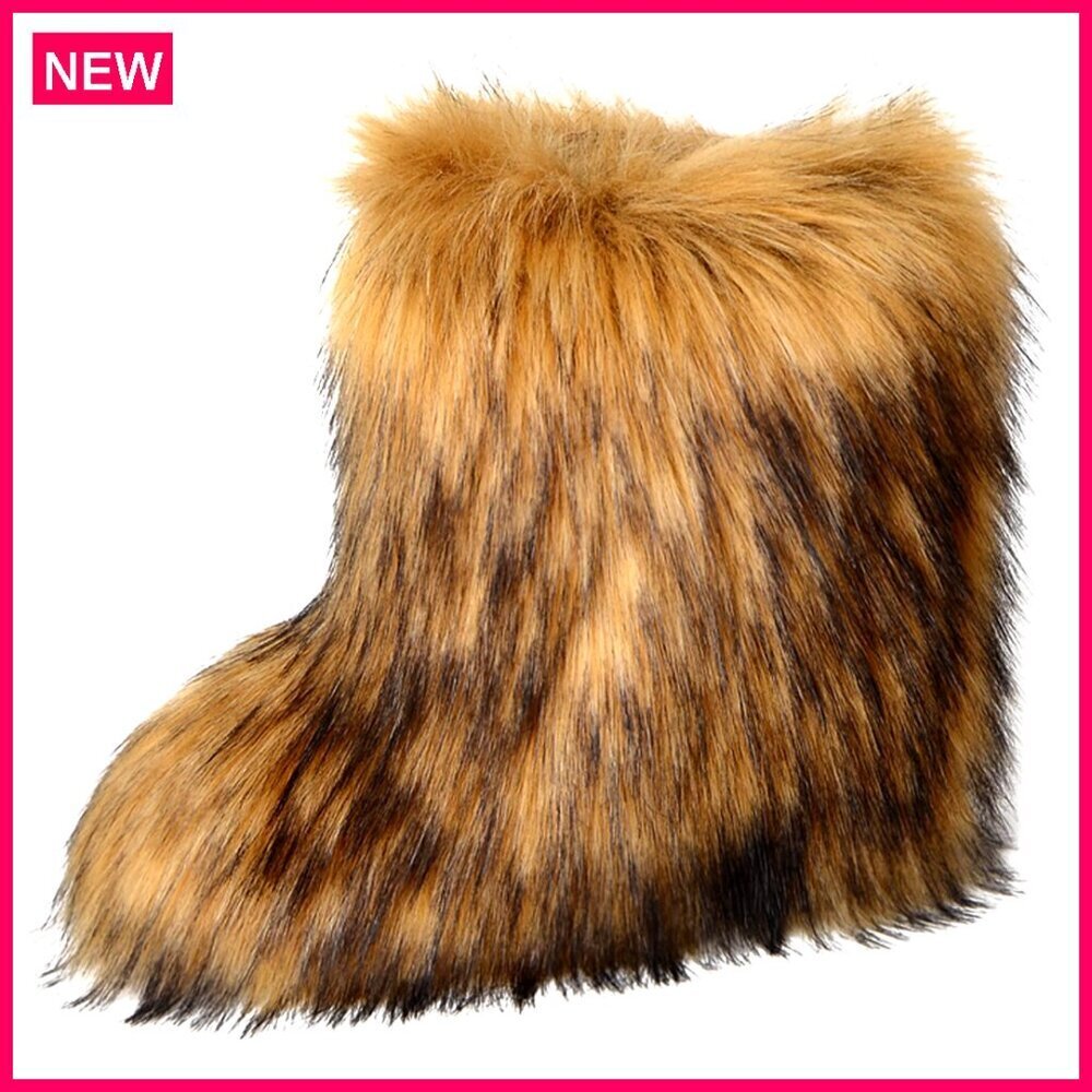 Women's Faux Fur Snow Boots Wide 8 Flat Heel Winter Cozy Warm